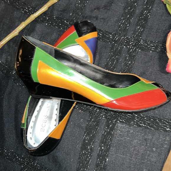 BCBGirls Size 7.5 Peeptoe Colorblock Wedges - Picture 7 of 13